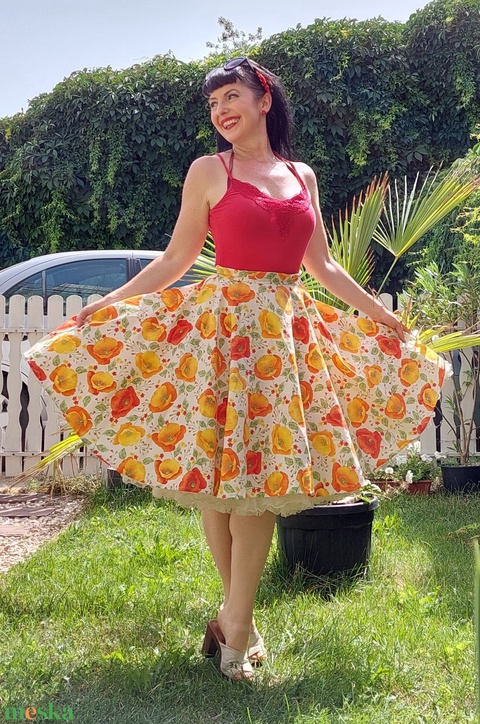 Pinup Rockabilly szoknya pipacs mintás Meska hu