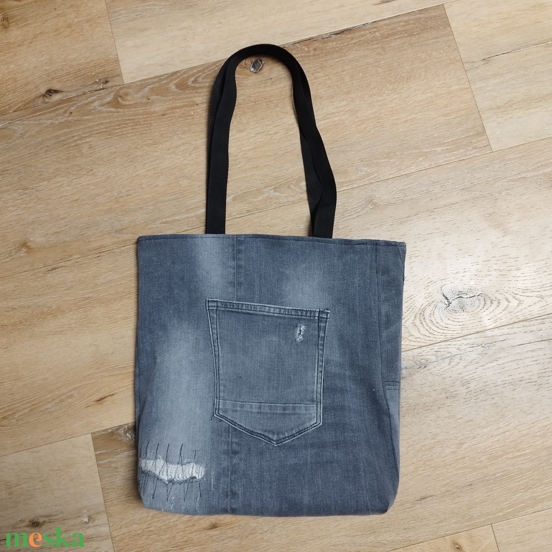 Szürke shopper bag / válltáska / vállszatyor farmerből - táska & tok - bevásárlás & shopper táska - shopper, textiltáska, szatyor - Meska.hu