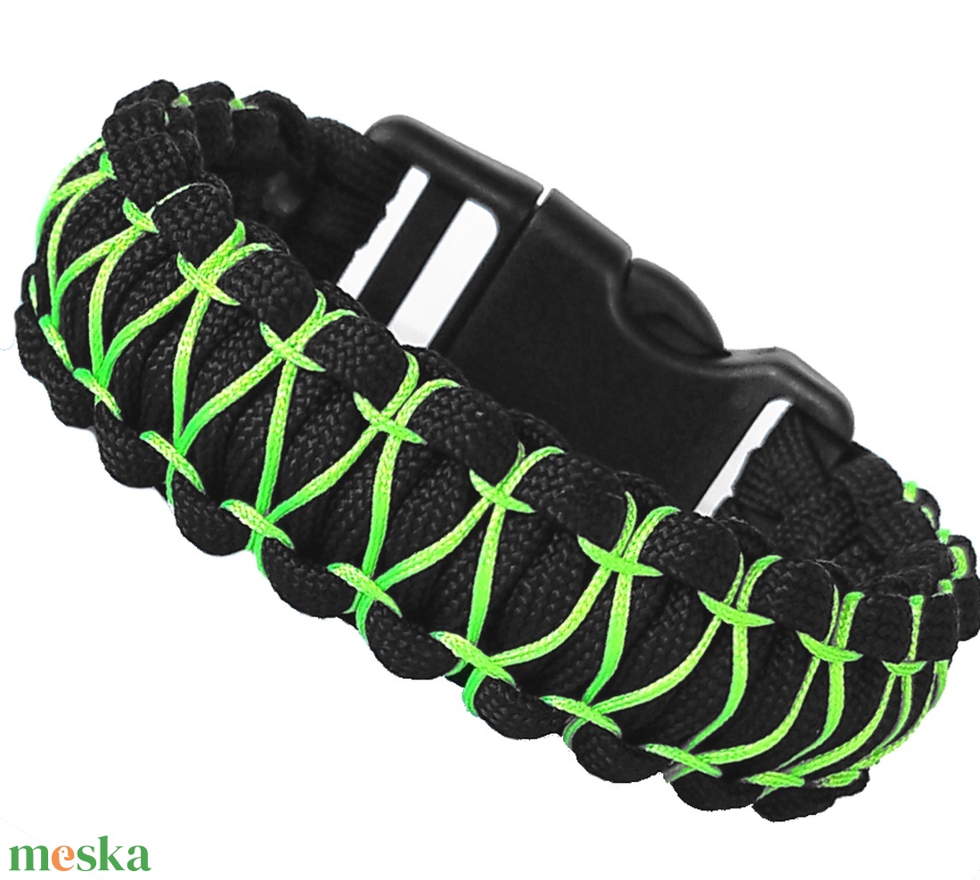 Designer túlélő paracord karkötő biztonsági csattal COBRA XX-STITCH fekete neonzöld (csuklóméret: 18-19cm) - ékszer - karkötő - fonott karkötő - Meska.hu