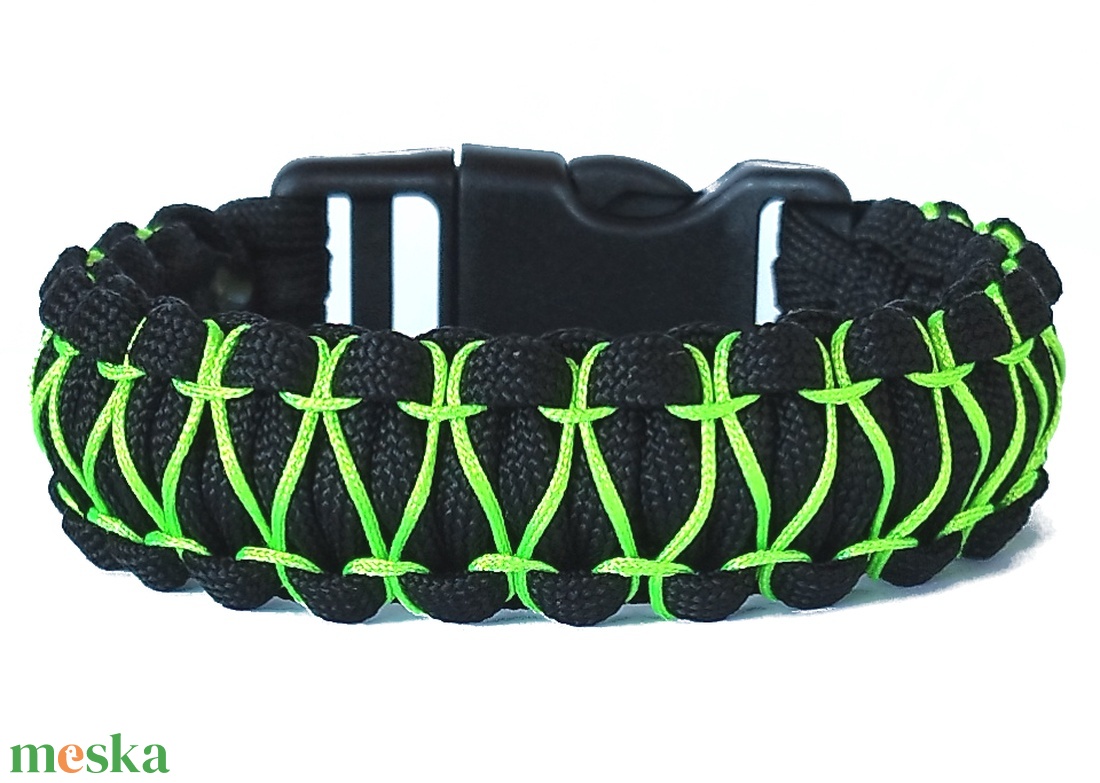 Designer túlélő paracord karkötő biztonsági csattal COBRA XX-STITCH fekete neonzöld (csuklóméret: 18-19cm) - ékszer - karkötő - fonott karkötő - Meska.hu