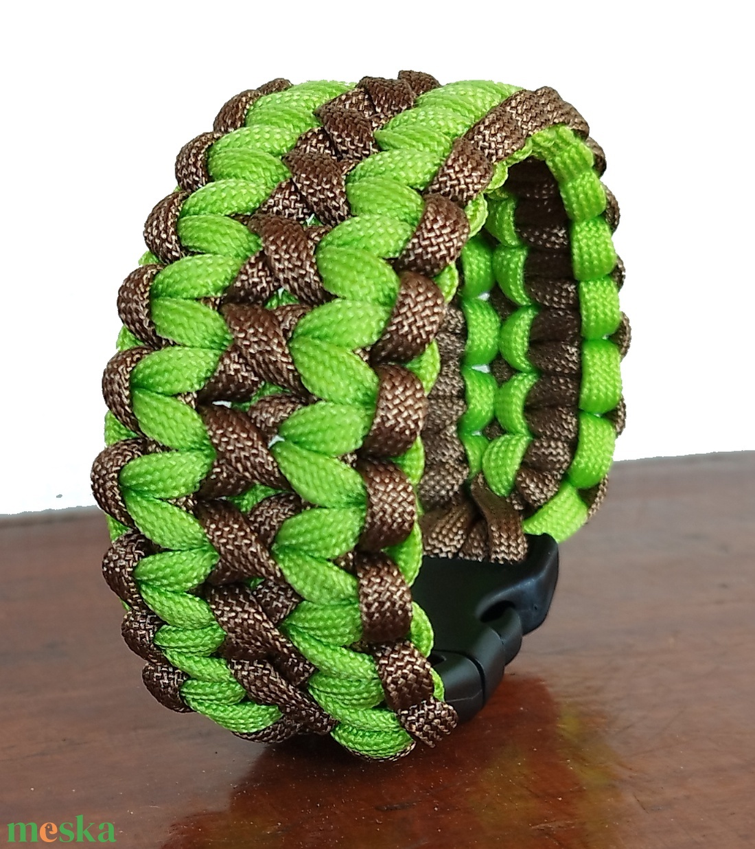 Designer túlélő paracord karkötő biztonsági csattal WIDE COBRA Barna limezöld (csuklóméret 20-21cm) - ékszer - karkötő - fonott karkötő - Meska.hu