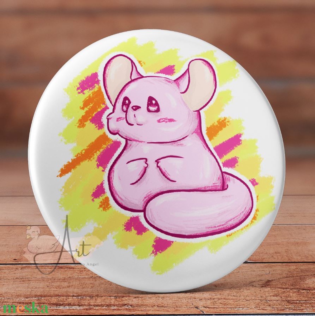 Pasztell csincsilla kitűző - mágnes - cuki kitűző - rózsaszín csincsilla - neon színek - anime - mágnes - kawaii - ékszer - kitűző és bross - kitűző - Meska.hu