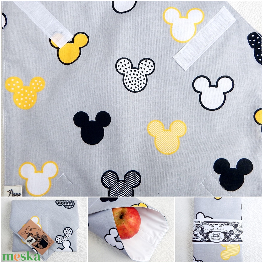 Sárga Mickey pamut textil újraszalvéta, szendvics vagy uzsonna csomagoló - annetextil - táska & tok - uzsonna- & ebéd tartó - szendvics csomagoló - Meska.hu