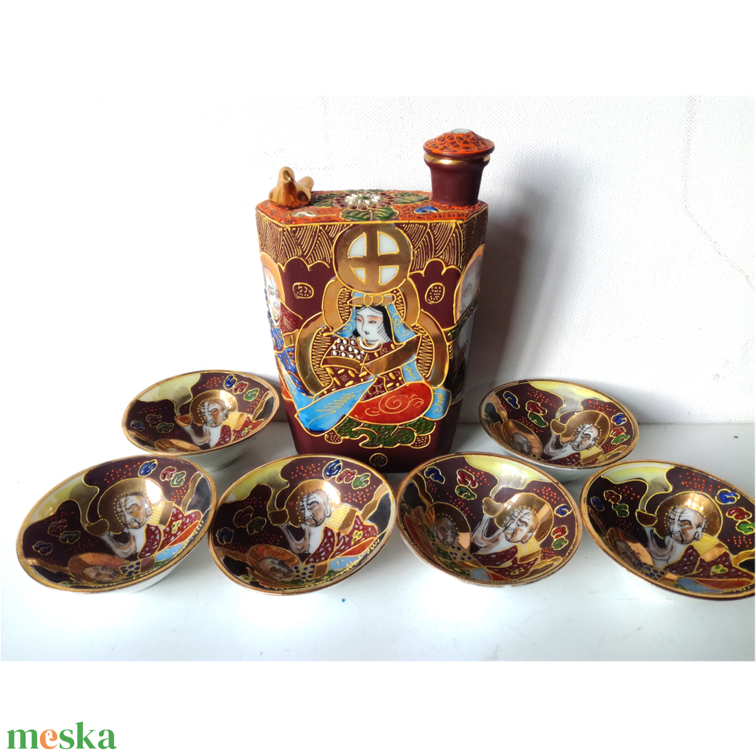 Antik Japán Satsuma porcelán szakés készlet - otthon & életmód - konyhafelszerelés, tálalás - tálalás - pálinkás poharak, szettek - Meska.hu