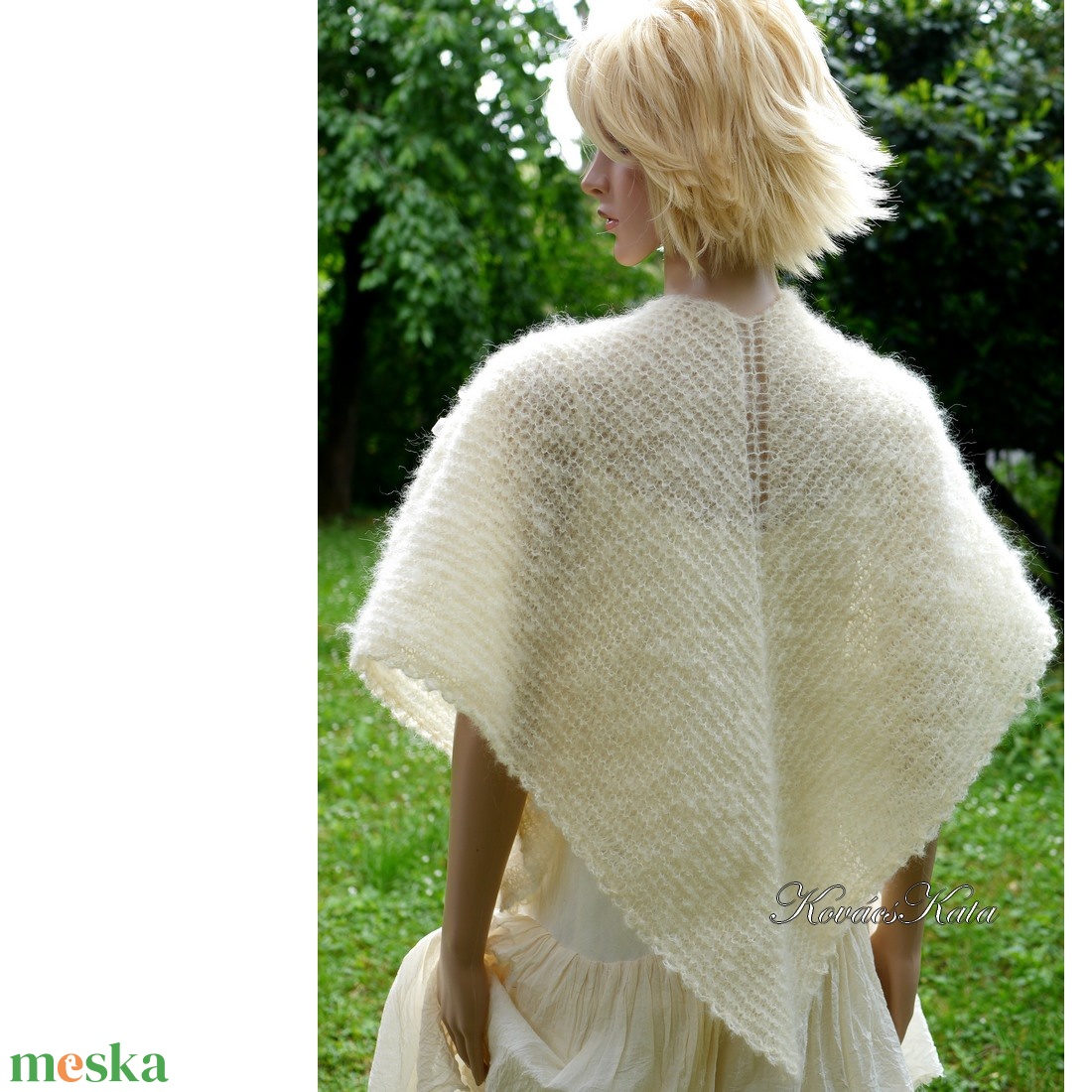 MOHAIR-CREME - exkluzív kézzel kötött vállkendő - ruha & divat - sál, sapka, kendő - vállkendő - Meska.hu