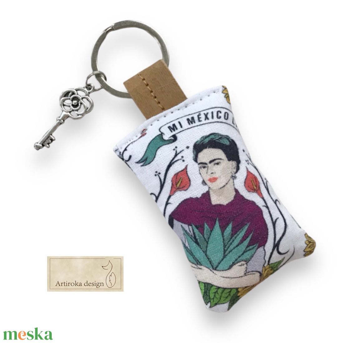 Frida Kahlo mintás prémium pamut kulcstartó vintage kulcs medállal  -  Artiroka design - táska & tok - kulcstartó & táskadísz - kulcstartó - Meska.hu