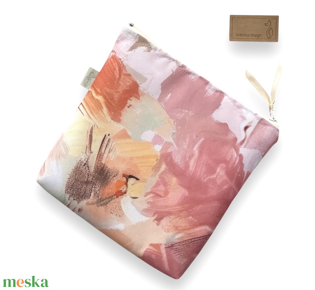 Púder virágok mintás vízálló neszesszer, uzsonna tasak - zipper bag  - Artiroka design - táska & tok - neszesszer - Meska.hu