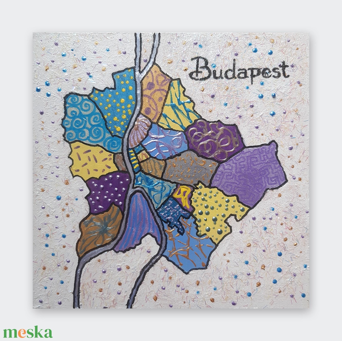 Budapest kerületek 16x16cm festmény / falemezen, tarka, dekoráció, kép - művészet - festmény - festmény vegyes technika - Meska.hu