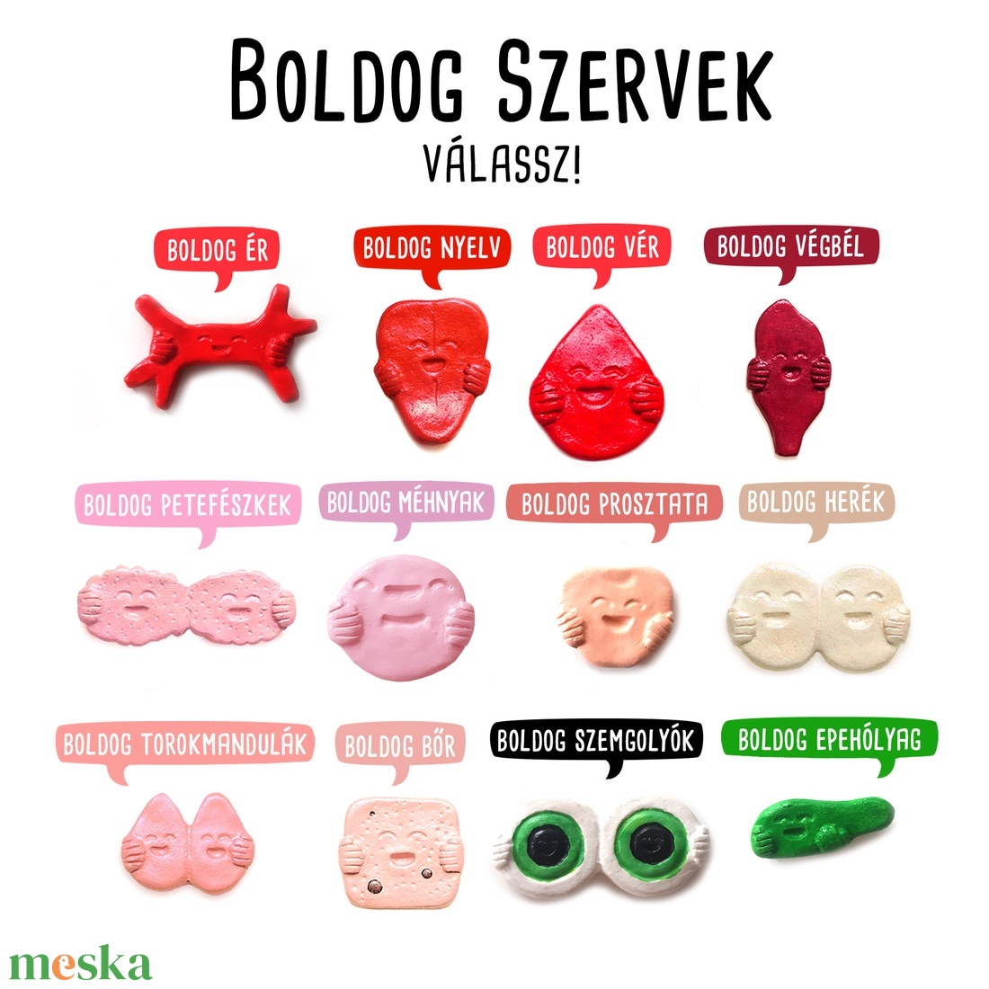 Boldog Szervek - hűtőmágnes kerámia - here prosztata epe bőr nyelv ér vér szem végbél torokmandula méhnyak petefészek - otthon & életmód - dekoráció - dísztárgy - Meska.hu