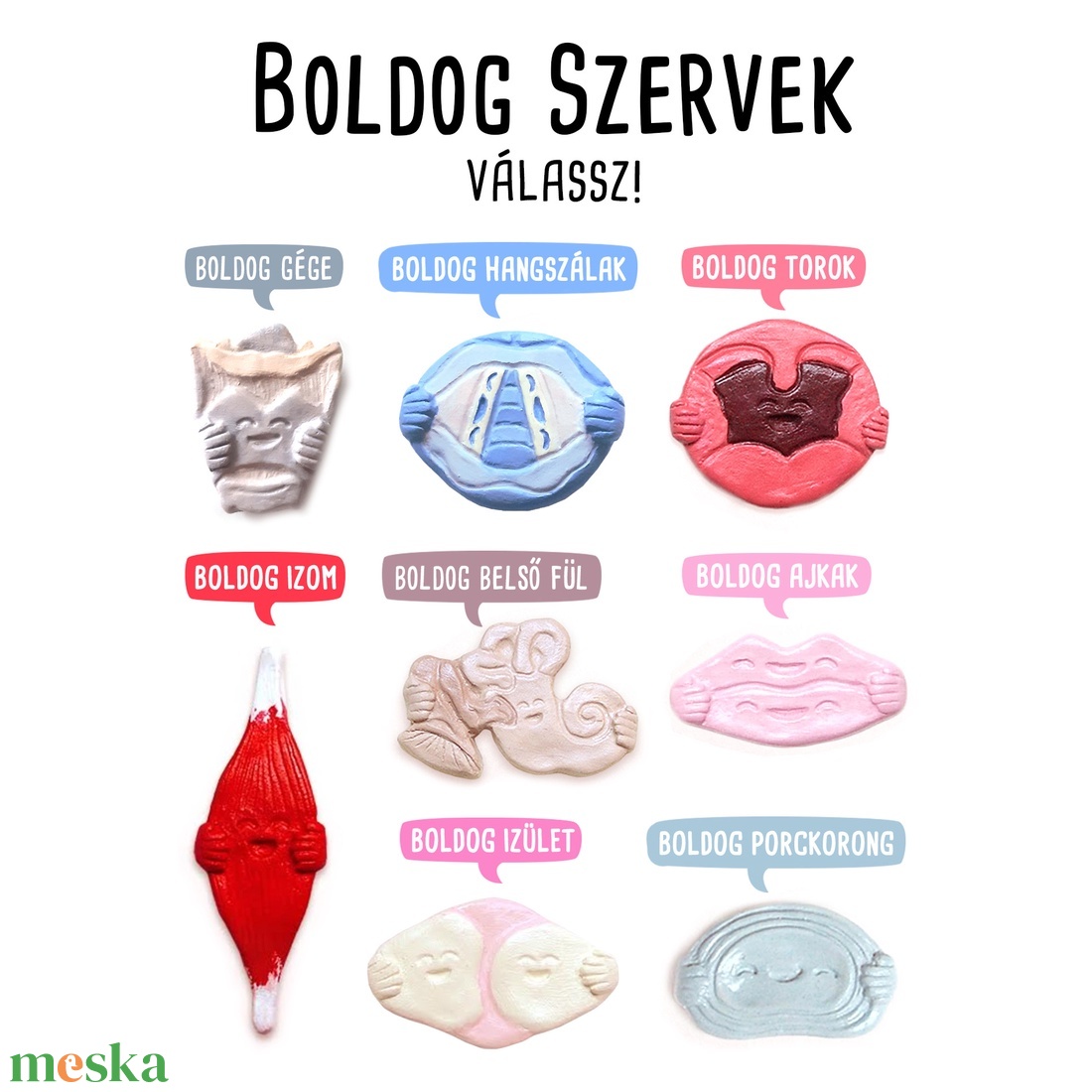 BOLDOG SZERVEK >> gége torok hangszál belő fül ajkak száj izom ízület porc porckorong hűtőmágnes dísz karácsonyfa kabala - diy (csináld magad) - egységcsomag - Meska.hu