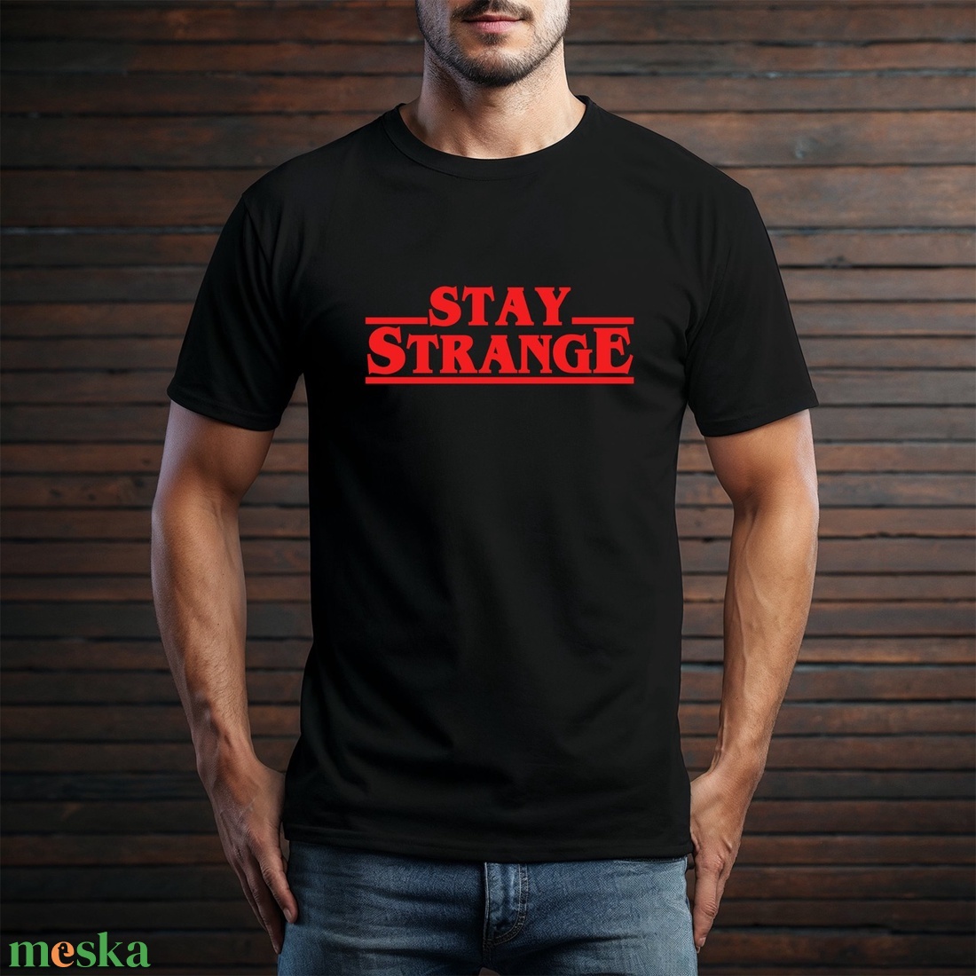 Stay Strange - Ajándék Ötlet Filmrajongóknak - Netflix Inspirációval Átitatott 'Stranger Things' Póló - ruha & divat - női ruha - póló, felső - Meska.hu