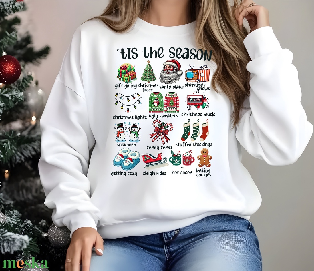 Karácsonyi Tis the Season kapucnis pulóver és sweat-shirt ünnepi kellékekkel  Tökéletes ajándék családnak és barátok - ruha & divat - női ruha - pulóver - Meska.hu