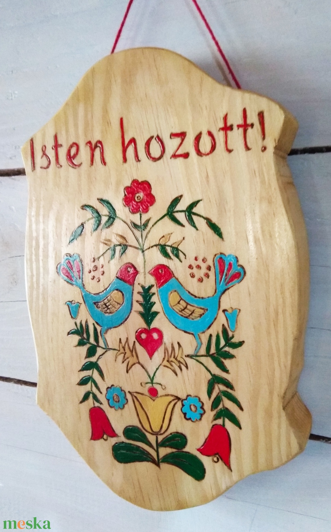 Népi motívumokkal díszített Isten hozott üdvözlő tábla  - otthon & lakás - ház & kert - isten hozott tábla - Meska.hu