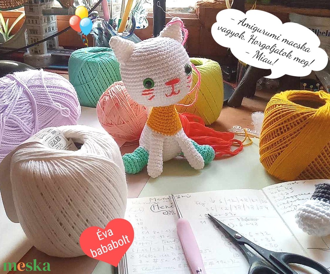 Menővári Menő az amigurumi macska - PDF minta - diy (csináld magad) - szabásminta, útmutató - horgolási minta - Meska.hu