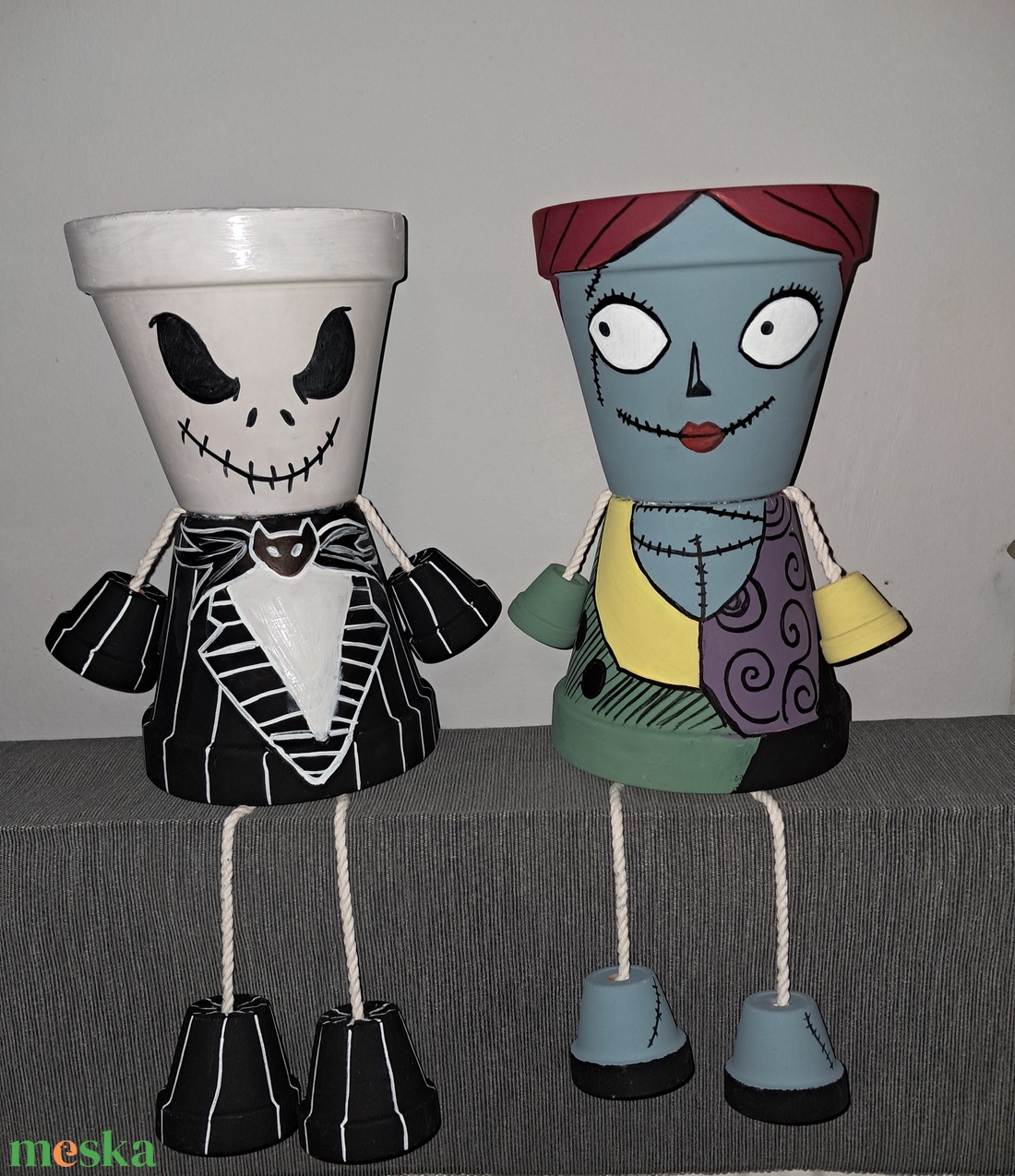 Jack és Sally cserépbaba  - kellékek & szerszámok - díszíthető tárgyak - cserép - Meska.hu