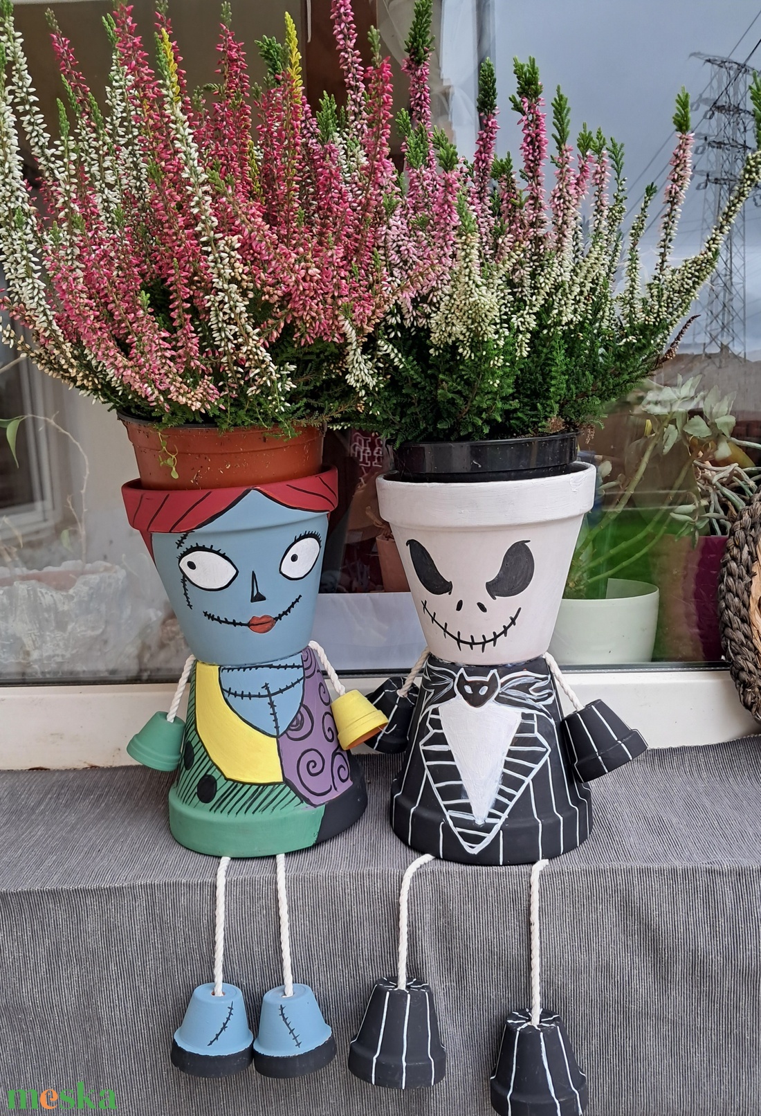 Jack és Sally cserépbaba  - kellékek & szerszámok - díszíthető tárgyak - cserép - Meska.hu