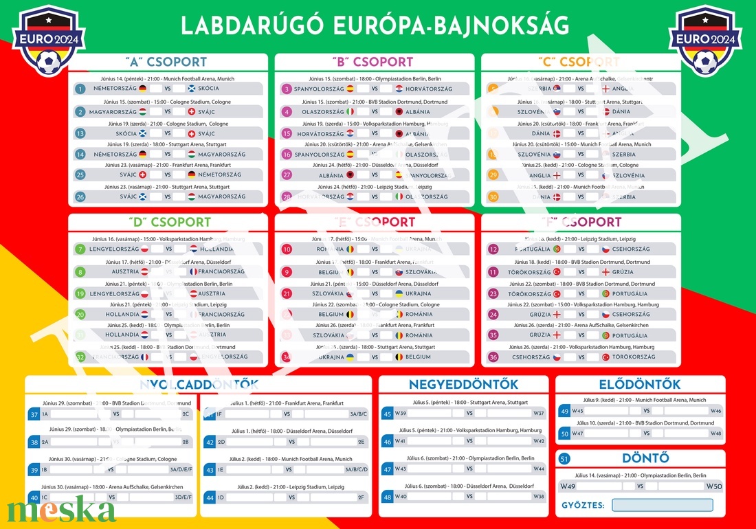 2024 Foci EB Meccs Naptár, Menetrend - magyar nyelvű (ZPS) - művészet - grafika & illusztráció - digitális - Meska.hu