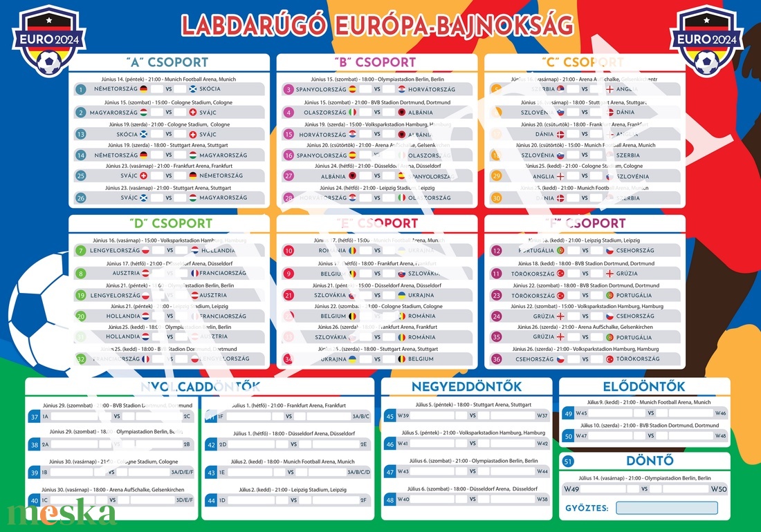 2024 Foci EB Meccs Naptár, Menetrend - magyar nyelvű (EURO2) - művészet - grafika & illusztráció - digitális - Meska.hu