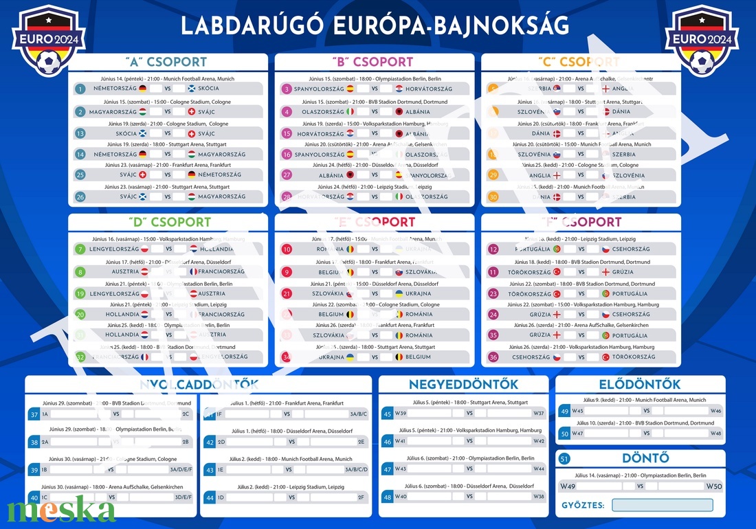 2024 Foci EB Meccs Naptár, Menetrend - magyar nyelvű (BLUE1) - művészet - grafika & illusztráció - digitális - Meska.hu