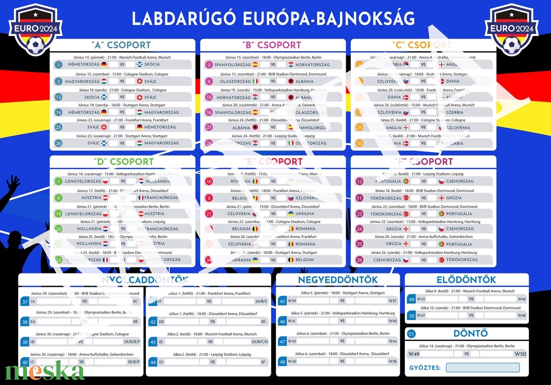 2024 Foci EB Meccs Naptár, Menetrend - magyar nyelvű (BLUE2) - művészet - grafika & illusztráció - digitális - Meska.hu