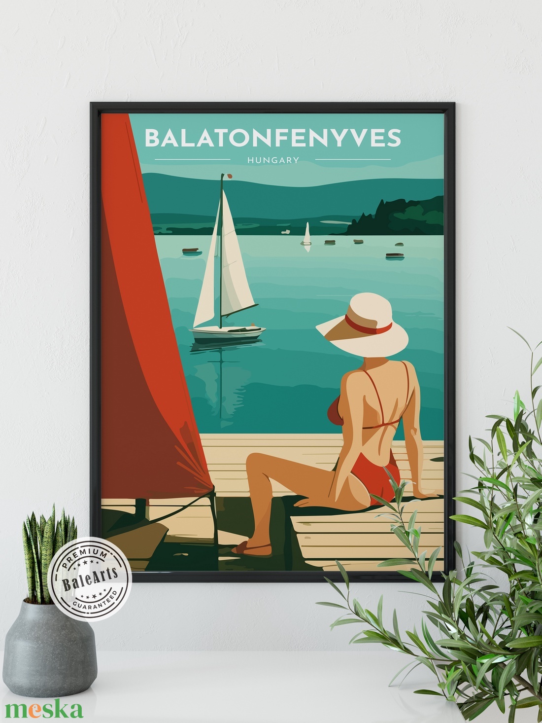 Balaton, Retro hangulatú poszter (változtatható felirattal) - művészet - grafika & illusztráció - művészi nyomat - Meska.hu