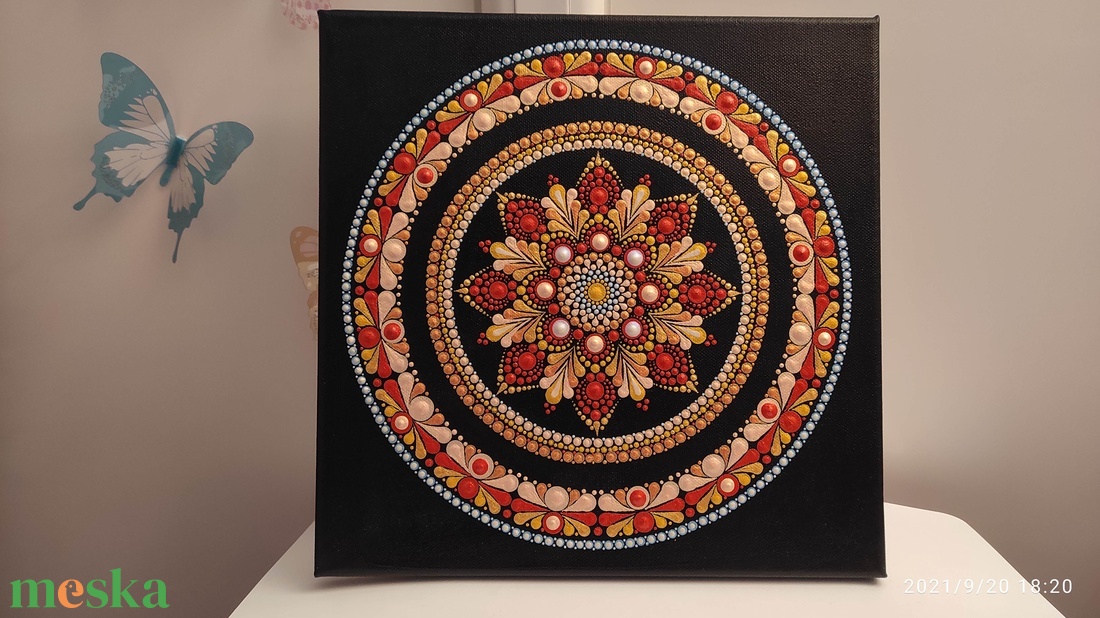 Arany és Chameleon varázsa: 30x30-as mandalafestmény ragyogó fényjátékkal - otthon & életmód - dekoráció - spiritualitás - mandala - Meska.hu