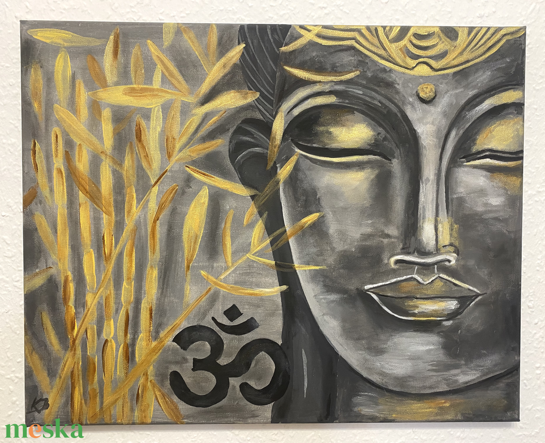 Buddha arany bambusszal 40x50 cm-es akril festmény - művészet - festmény - akril - Meska.hu