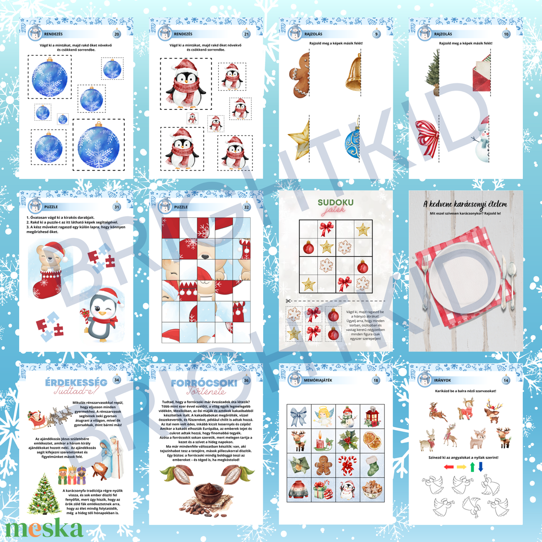 3in1 Téli kreatív csomag - Foglalkoztató füzet + szókártya játékokkal + színező 4-6 éveseknek PDF - játék & sport - készségfejlesztő és logikai játék - oktató játékok - Meska.hu
