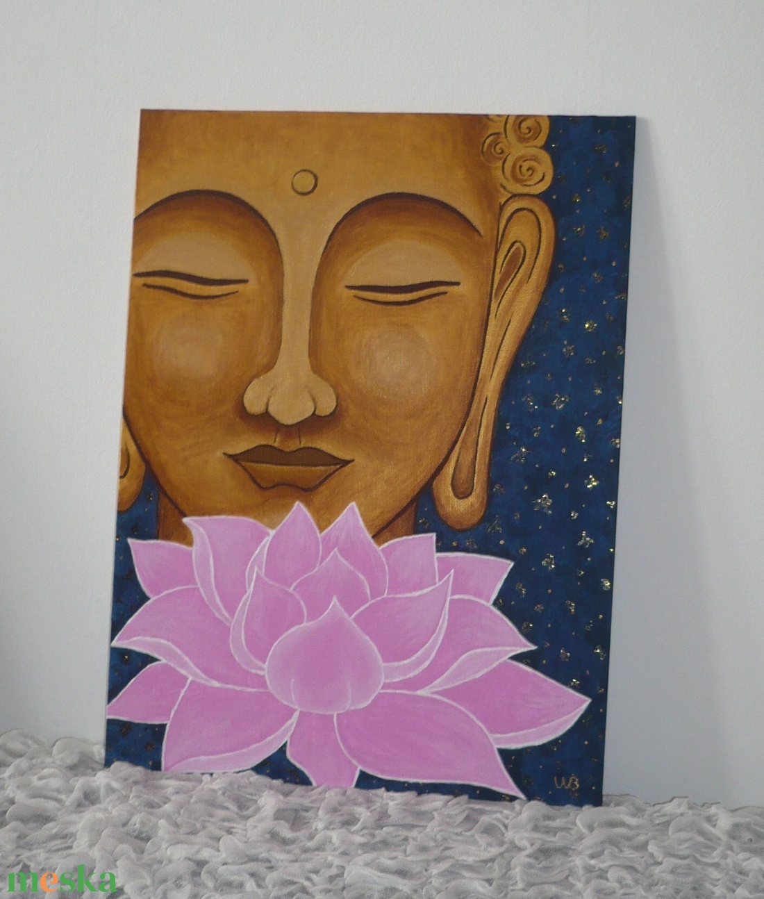 Arany Buddha Lótusszal - egyedi akril festmény, falikép 30x40 - művészet - festmény - akril - Meska.hu