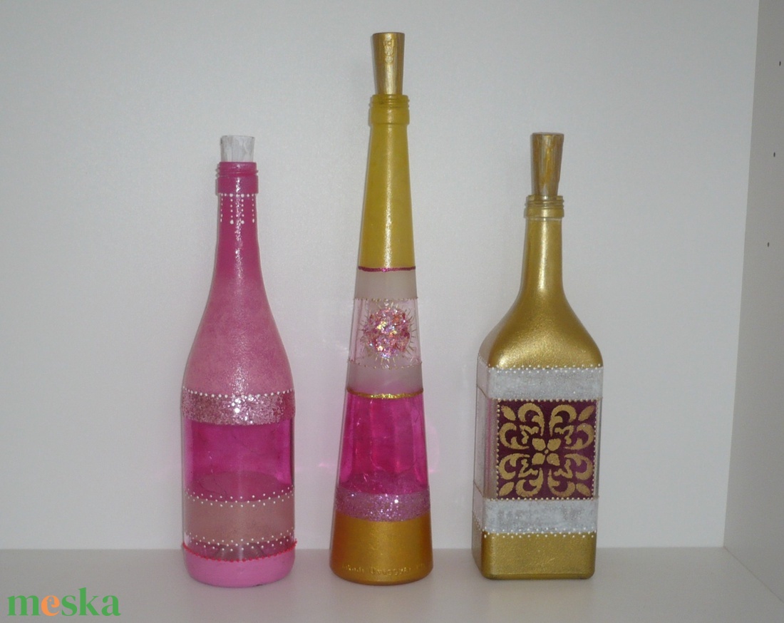 Pink üveg lámpás - egyedi festett üveg bottlelamp - otthon & életmód - lámpa - hangulatlámpa - Meska.hu