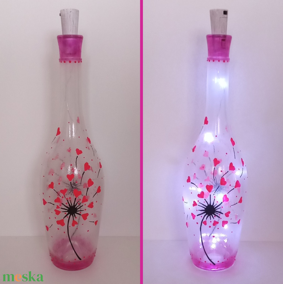 Pink pittypangos üveglámpás - egyedi festett üveg bottlelamp - otthon & életmód - lámpa - hangulatlámpa - Meska.hu