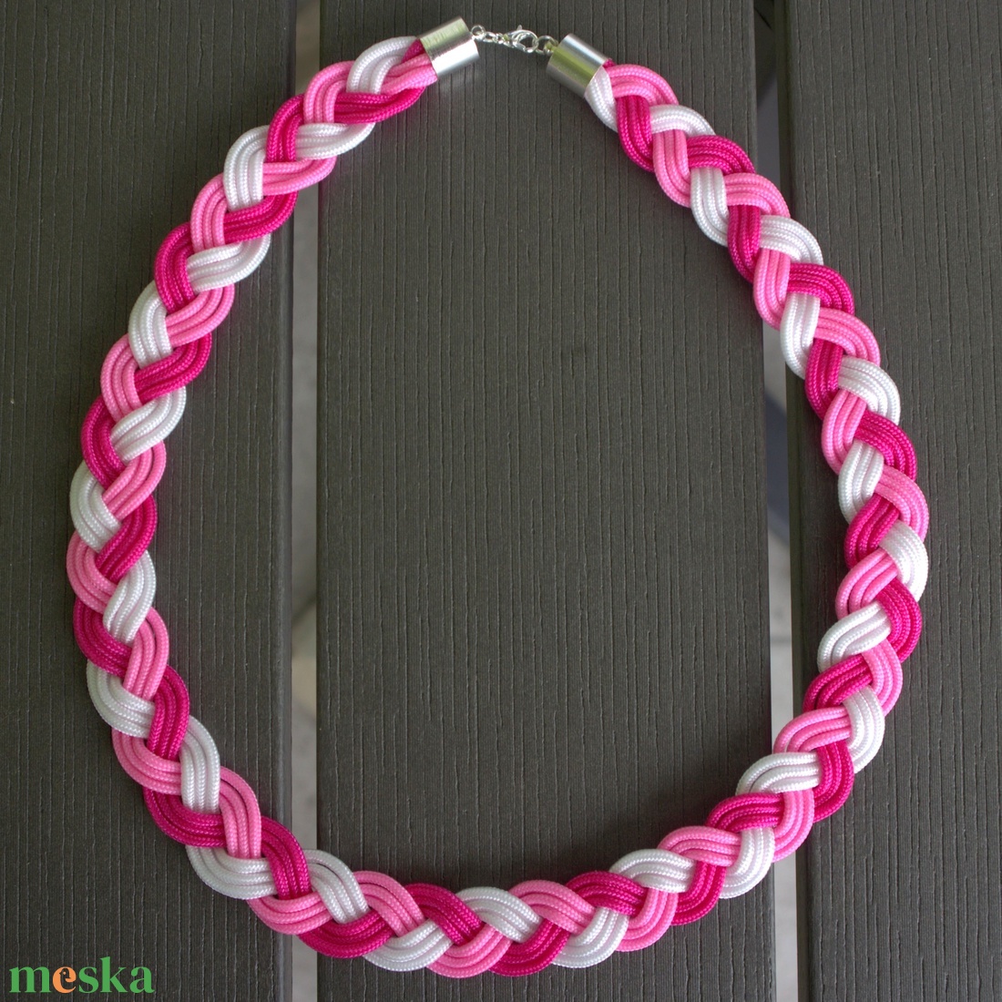 Pink - magenta - fehér fonott paracord nyaklánc - ékszer - nyaklánc - medál nélküli nyaklánc - Meska.hu