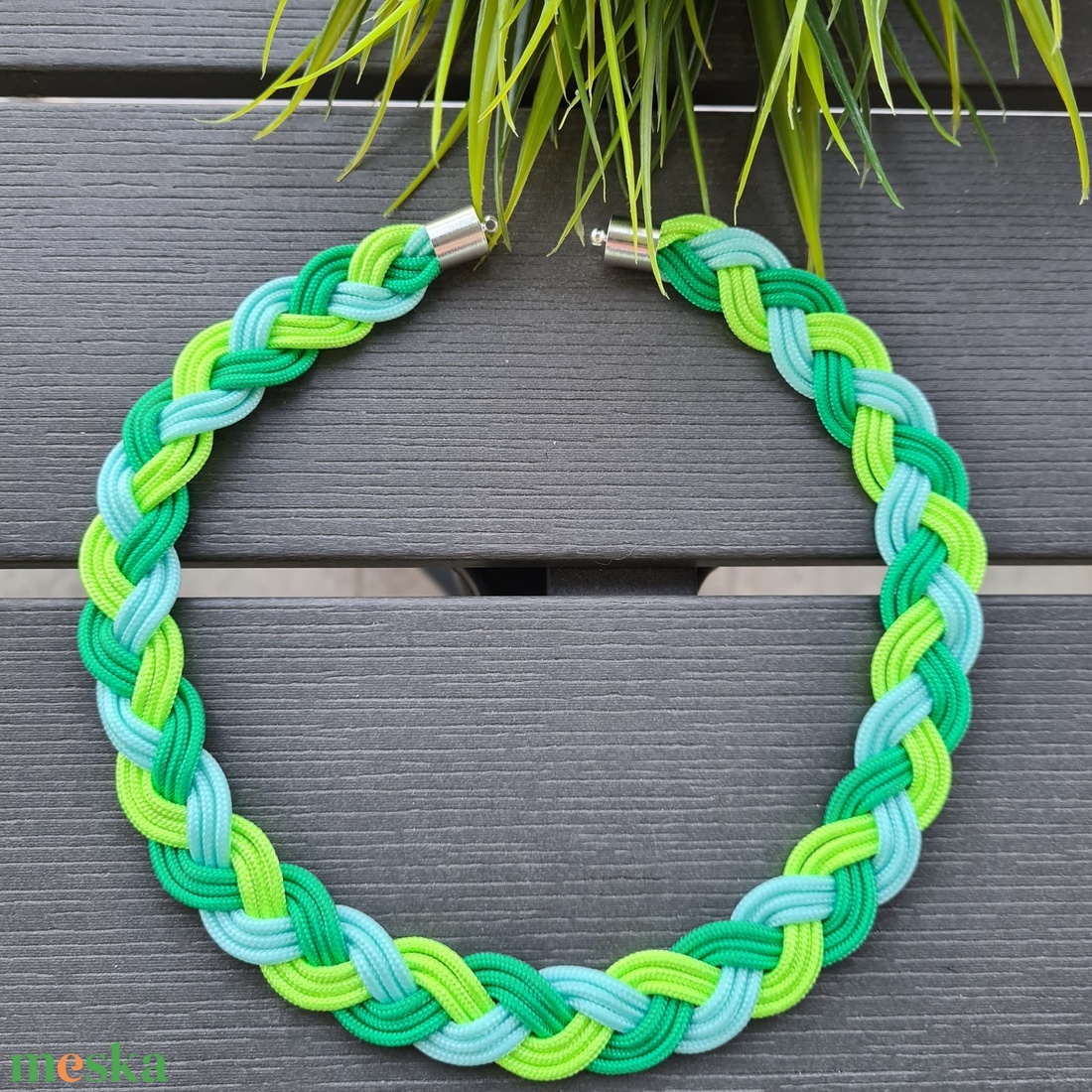 Zöld - menta - neon fonott paracord Nyaklánc - ékszer - nyaklánc - medál nélküli nyaklánc - Meska.hu