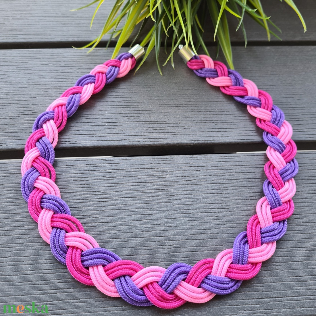 Lila - pink - magenta fonott paracord nyaklánc - ékszer - nyaklánc - medál nélküli nyaklánc - Meska.hu