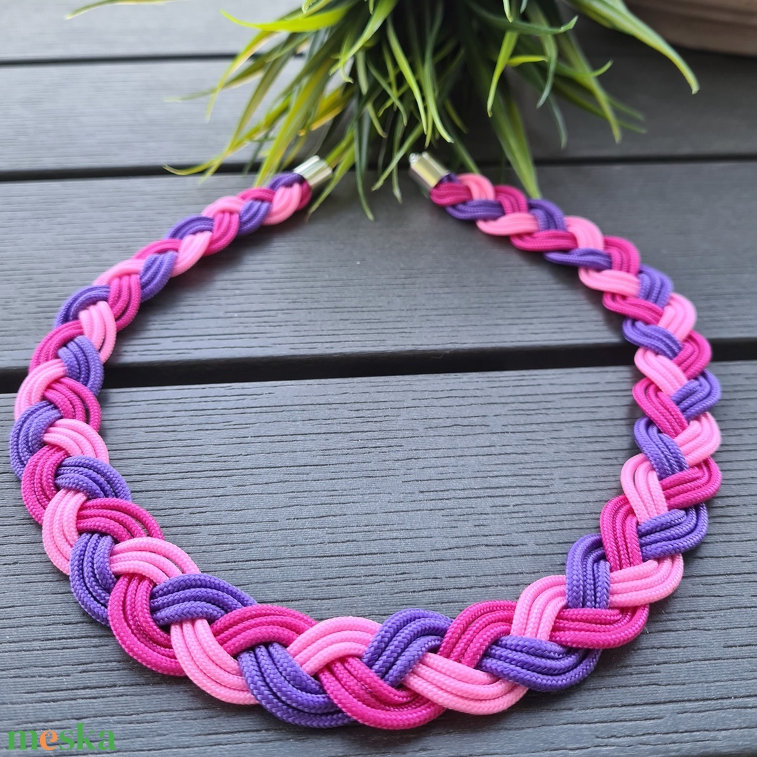 Lila - pink - magenta fonott paracord nyaklánc - ékszer - nyaklánc - medál nélküli nyaklánc - Meska.hu