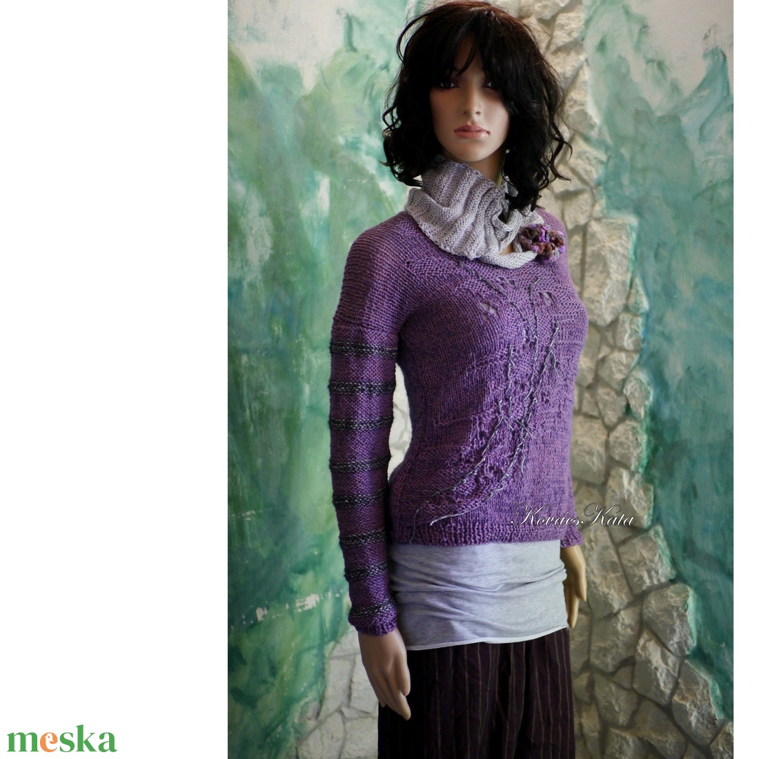 BARKA BabyAlpaca Silk - kézzel kötött exkluzív artsy-design pulóver / lila - ruha & divat - női ruha - pulóver - Meska.hu