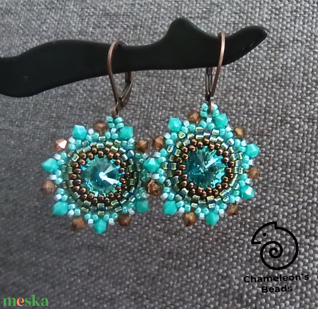 Turquoise 2 Mandala fülbevaló - ékszer - fülbevaló - lógós kerek fülbevaló - Meska.hu