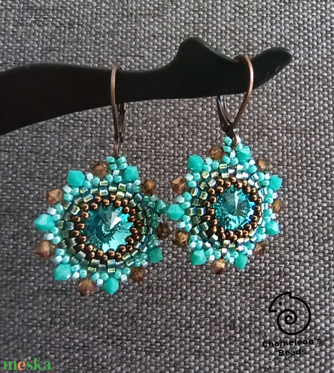 Turquoise 2 Mandala fülbevaló - ékszer - fülbevaló - lógós kerek fülbevaló - Meska.hu