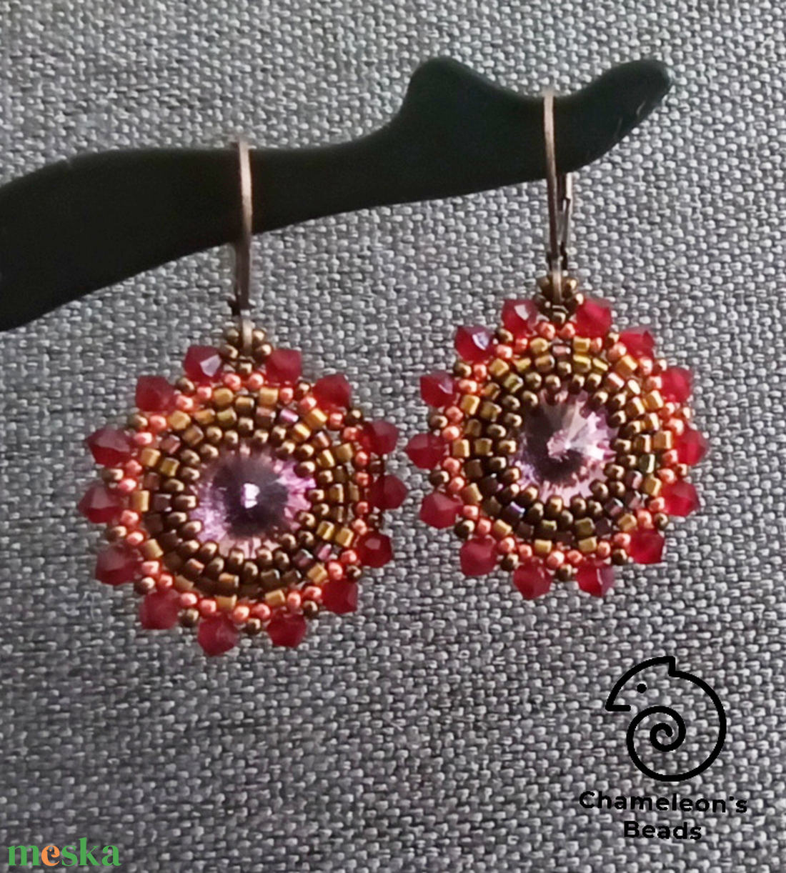 Marsala and Dark Red Mandala fülbevaló - ékszer - fülbevaló - lógós kerek fülbevaló - Meska.hu