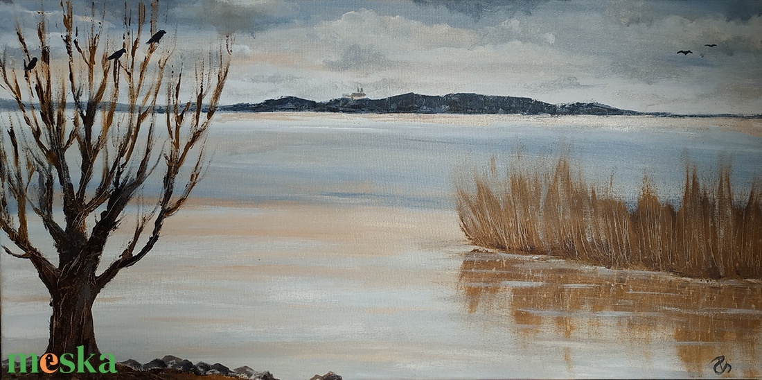 Téli Balaton Tihany látképével - akril tájkép 80x40cm - művészet - festmény - olajfestmény - Meska.hu