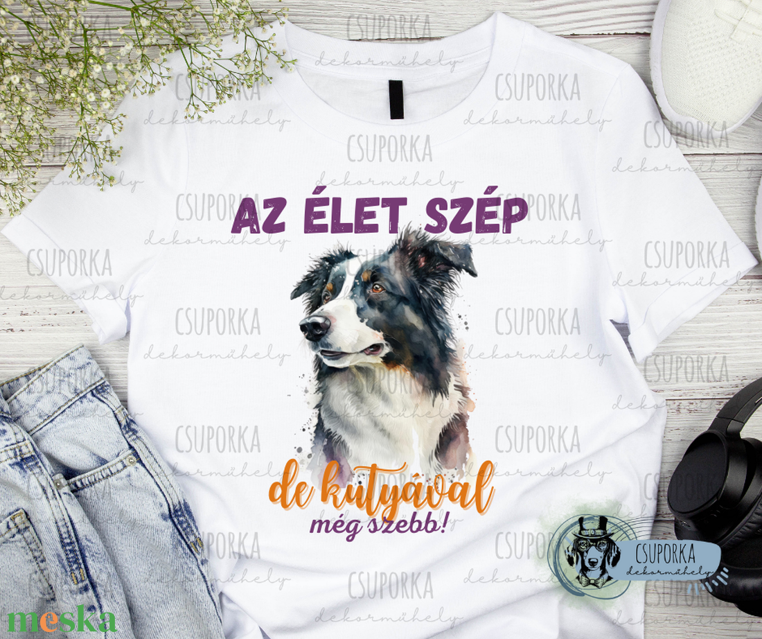 Kutyás unisex póló - Border Collie 3 - ruha & divat - női ruha - póló, felső - Meska.hu