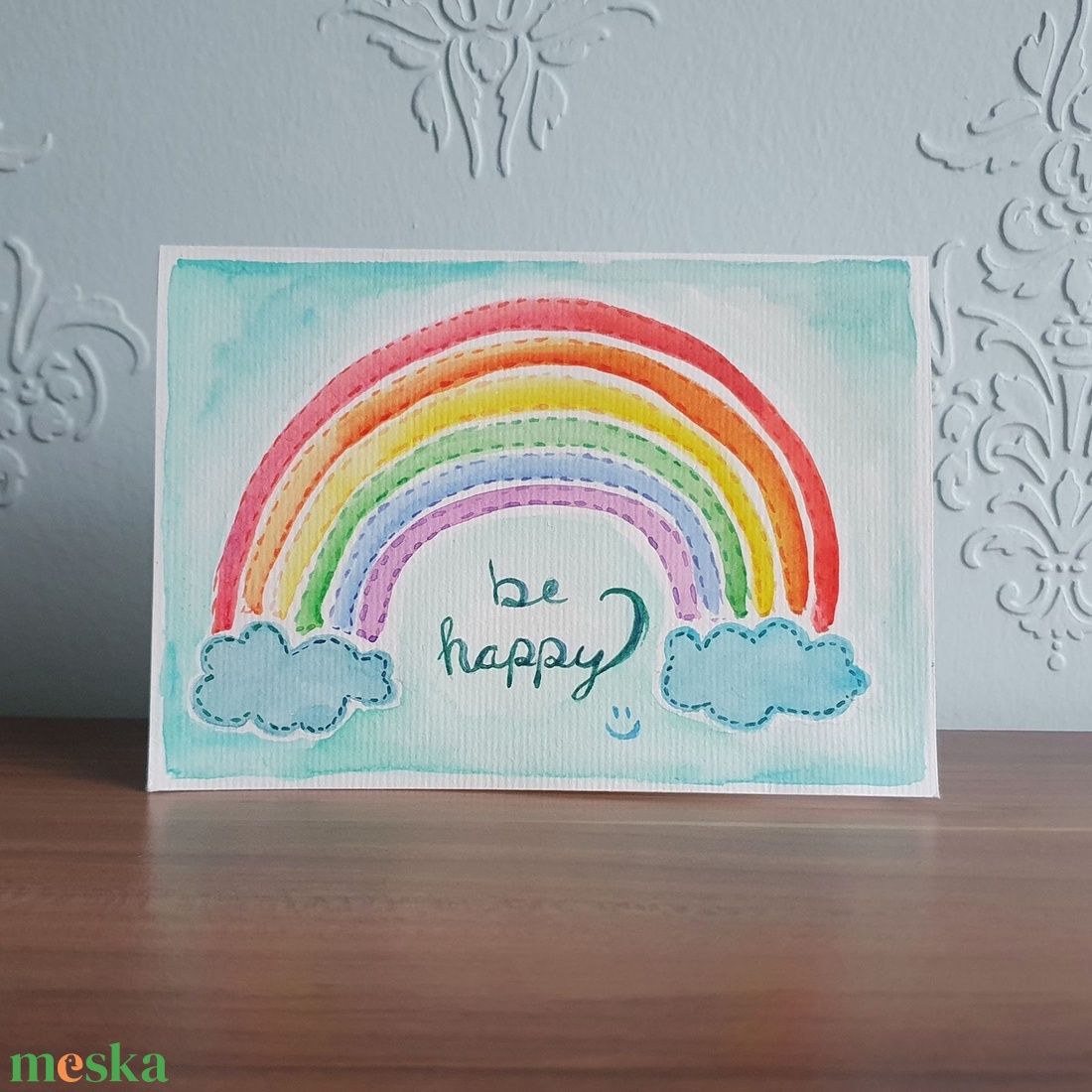 Be happy akvarell képeslap  15 x 10 cm - otthon & életmód - papír írószer - képeslap & levélpapír - Meska.hu