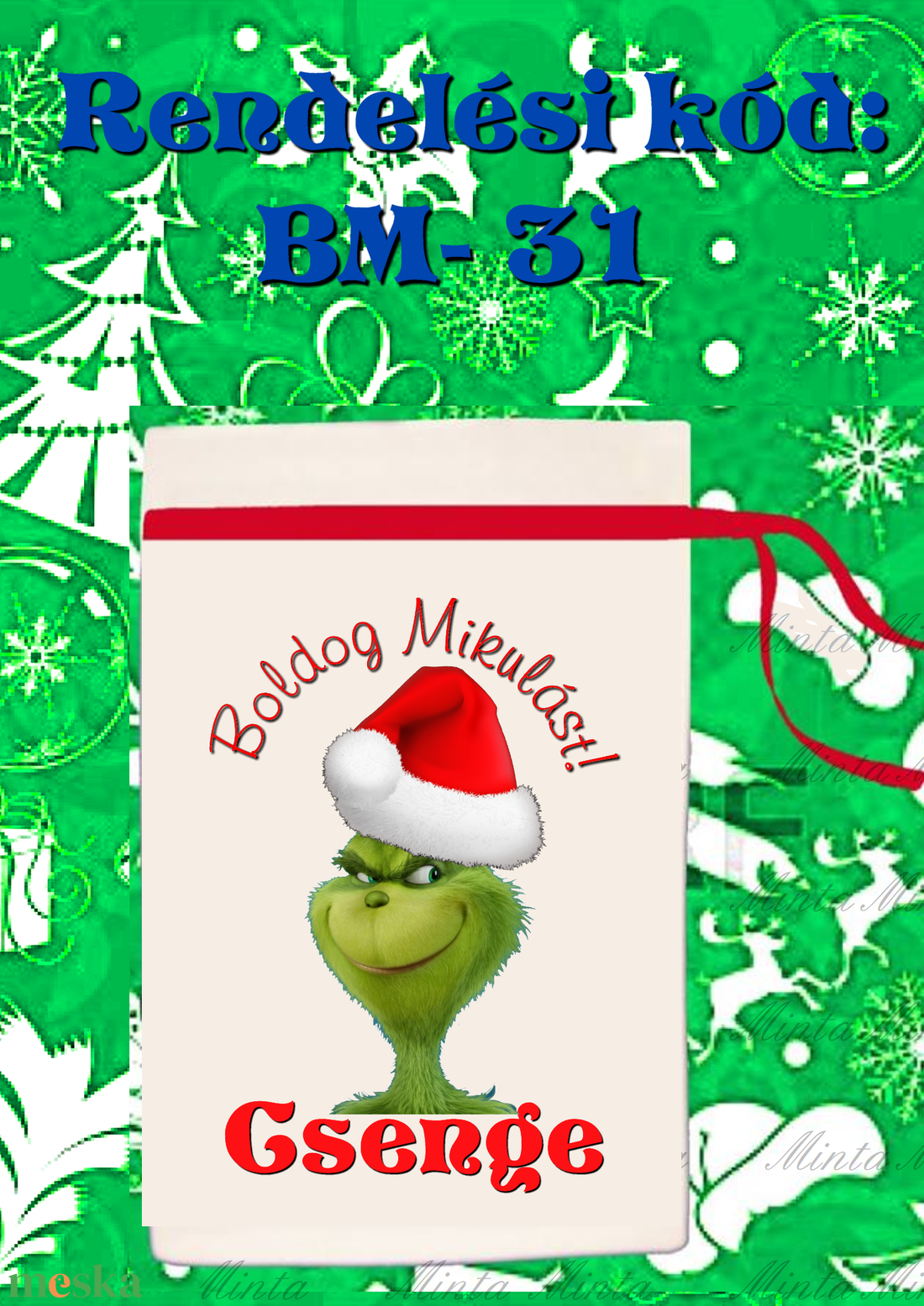 Egyedi,névre szóló Mikulás Grinch mintával - karácsony - mikulás - mikulás zsák, zokni, csizma - Meska.hu