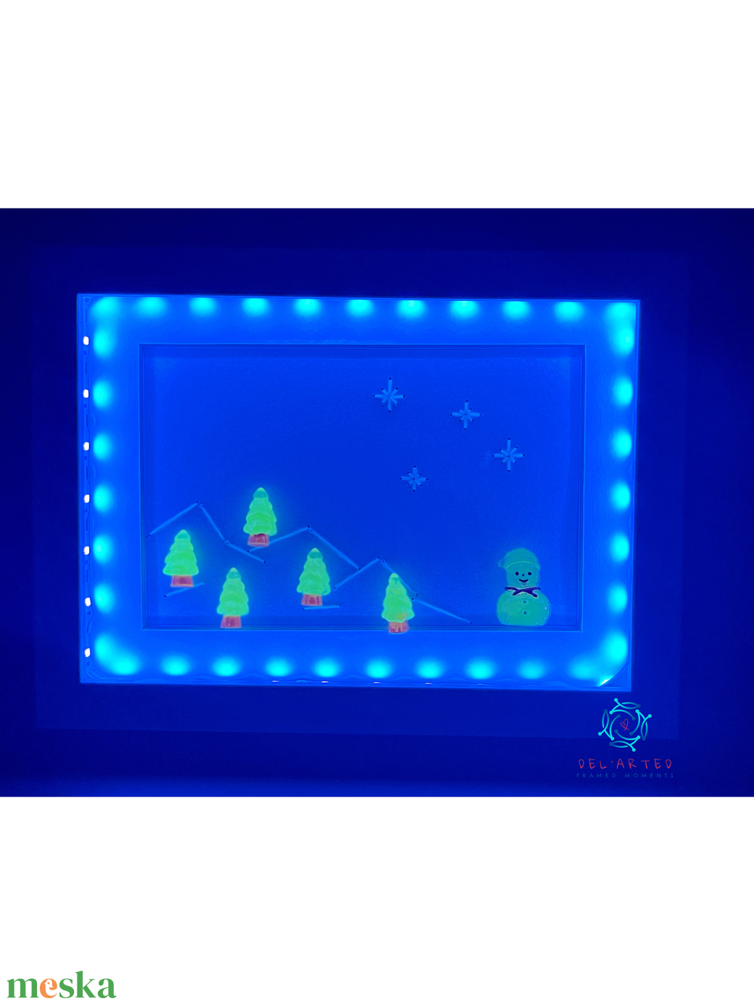 Karácsonyi 3D kép_UV LED fénycsík és figurák_sárga- 10x15cm - karácsony - karácsonyi lakásdekoráció - karácsonyi fénydekoráció - Meska.hu