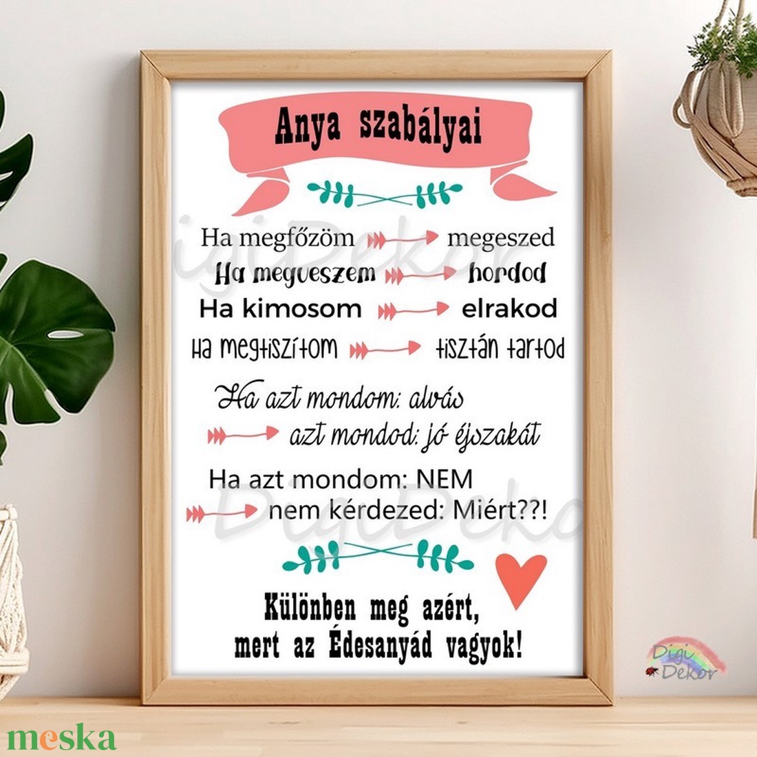 Feliratos, Anya szabályai tábla. Vicces táblakép, fali dekoráció gyerekszobába, nappaliba. A4-es vagy A3-as méretben. - otthon & életmód - dekoráció - fali és függő dekoráció - falra akasztható dekor - Meska.hu