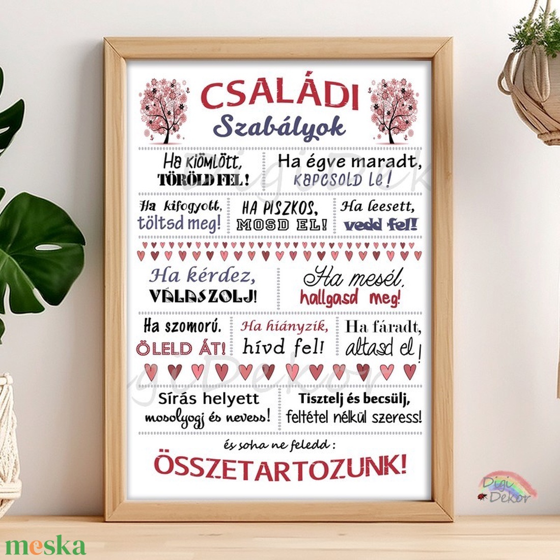 Konyhai falikép, Családi Szabályok falikép, print vagy táblakép, karácsonyi ajándék családtagoknak, életfa, otthon - otthon & életmód - dekoráció - fali és függő dekoráció - falra akasztható dekor - Meska.hu