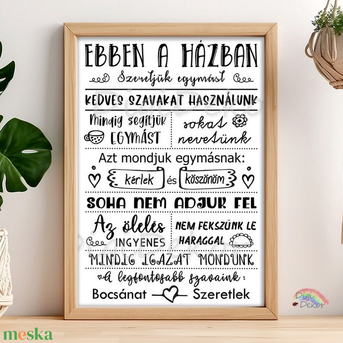 Fekete-fehér Ebben a házban... táblakép, családi szabályok. Tökéletes ajándék, házavatóra, karácsonyra. Fali tábla. - otthon & életmód - dekoráció - fali és függő dekoráció - falra akasztható dekor - Meska.hu