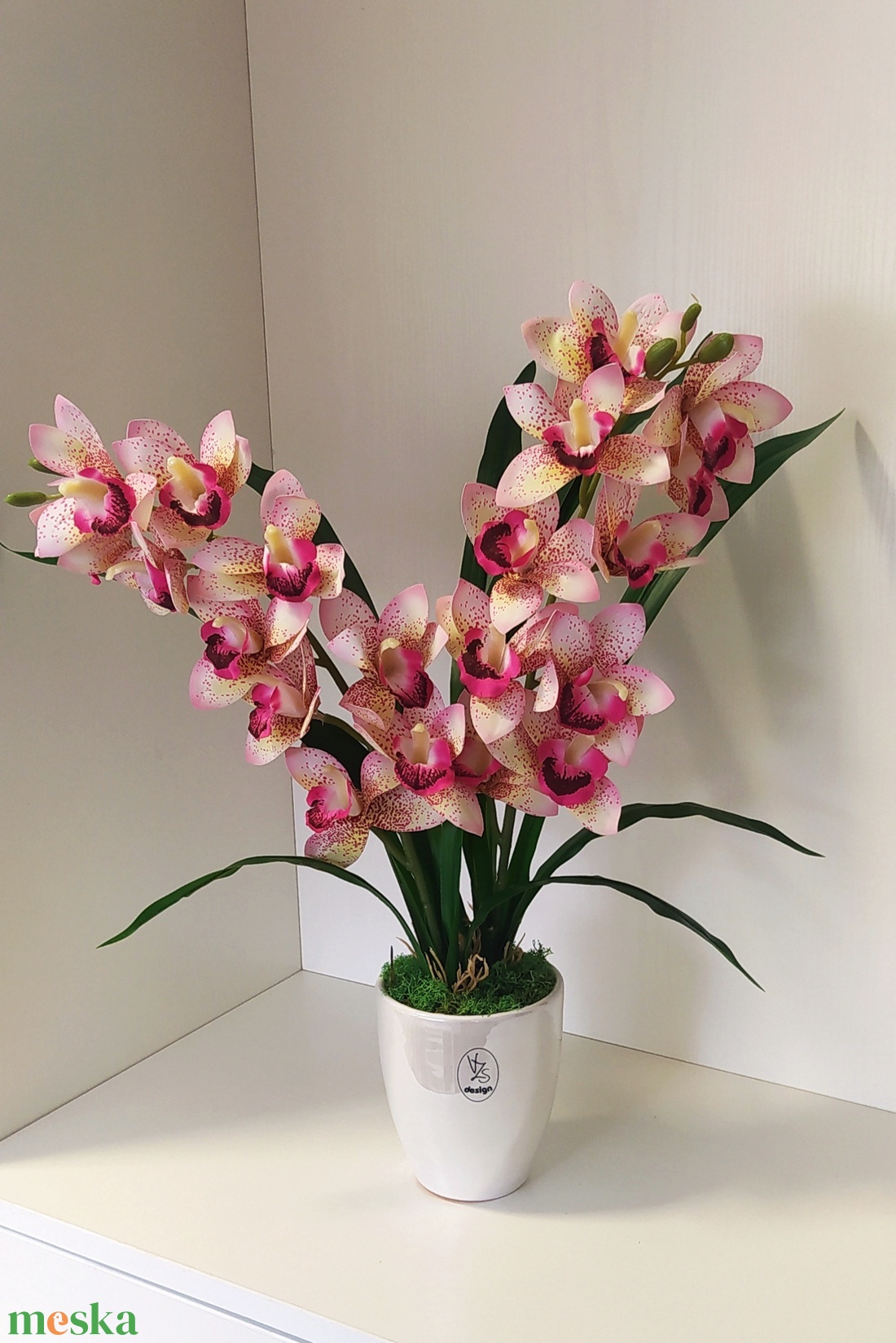 Mű orchidea cymbidium - otthon & életmód - dekoráció - asztal és polc dekoráció - asztaldísz - Meska.hu