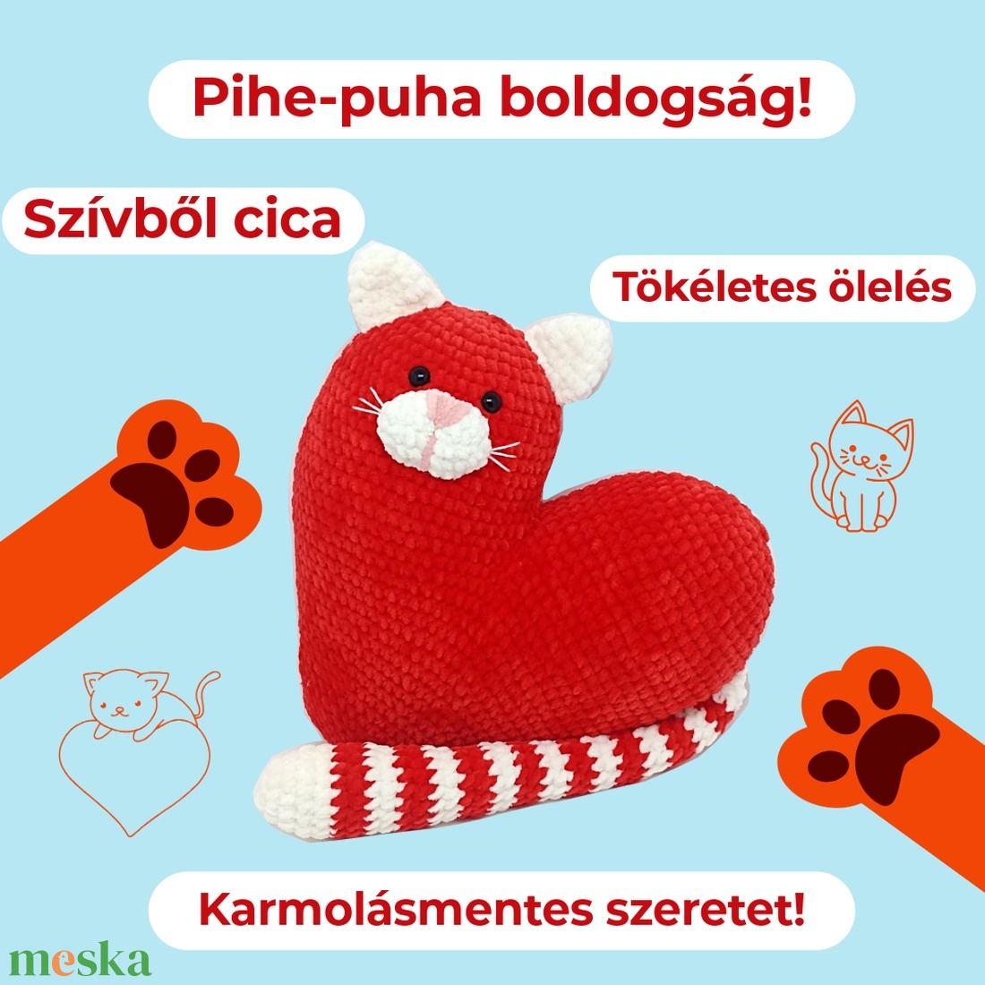 Szívből cica  vagy cicából szív? Plüss horgolt párna. - otthon & életmód - babaszoba, gyerekszoba - gyerek díszpárna - Meska.hu