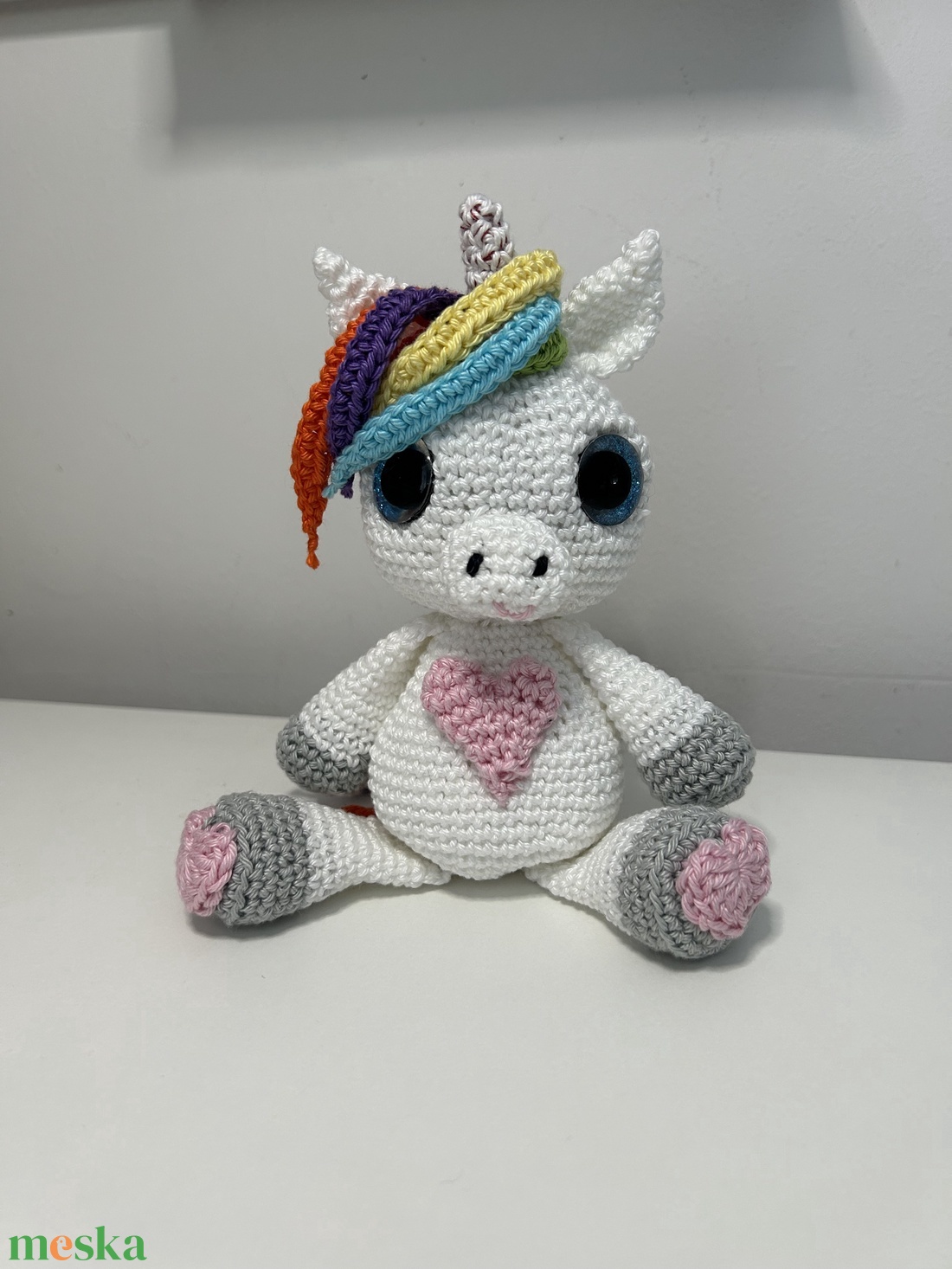 Színes amigurumi unikornis - 17 cm, pamut fonalból - játék & sport - plüssállat & játékfigura - plüss sárkány - Meska.hu